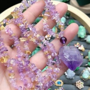 Vibrant Amethyst and Citrine Beaded Sweater Necklace